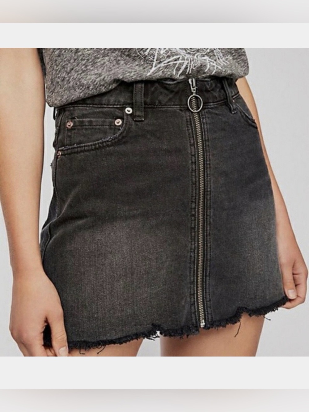 We the Free Free People Zip It Up Washed Denim Mini Skirt